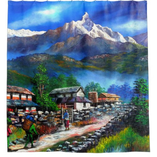 Panoramic View Of Everest Mountain Nepal Shower Curtain