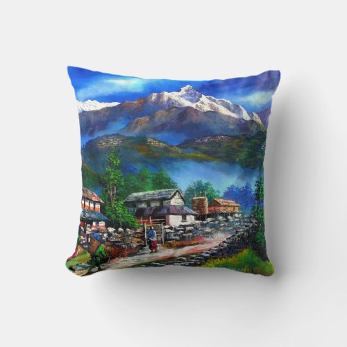 Panoramic View Of Everest Mountain Nepal Throw Pillow