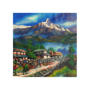Panoramic View Of Everest Mountain Nepal Wood Wall Art