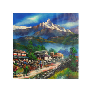 Panoramic View Of Everest Mountain Nepal Wood Wall Art