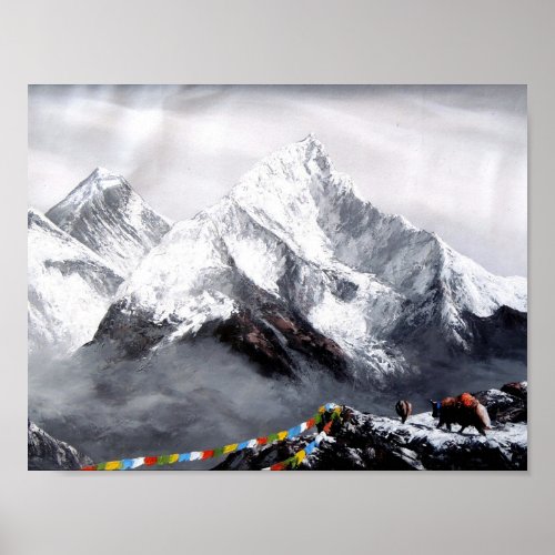 Panoramic View Of Everest Mountain Poster