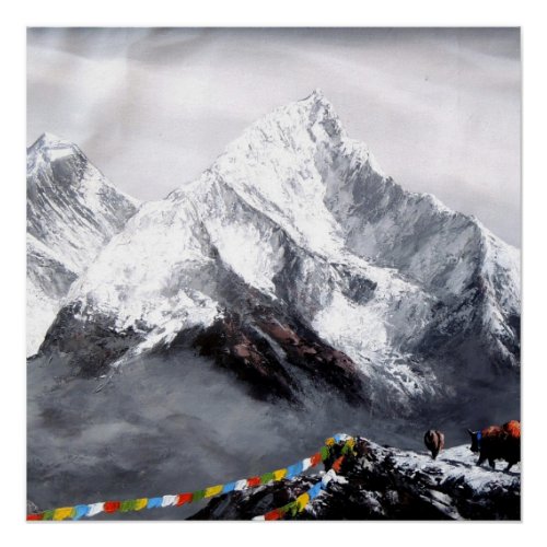 Panoramic View Of Everest Mountain Poster