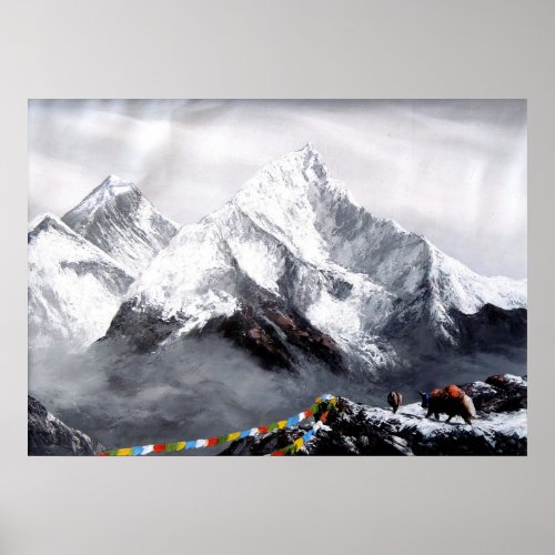 Panoramic View Of Everest Mountain Poster