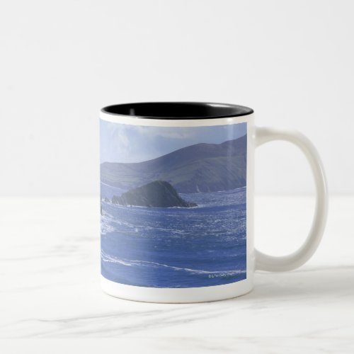 panoramic view of ocean waves crashing on a Two_Tone coffee mug