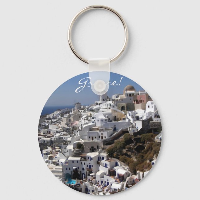 Panoramic view of Oia, Greece Keychain (Front)
