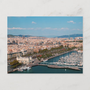 Panoramic view of Port Vell in Barcelona, Spain. Postcard