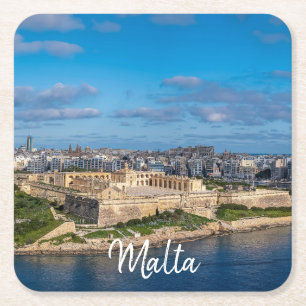 Panoramic view of Sliema in Malta Square Paper Coaster
