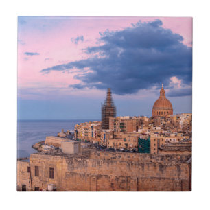 Panoramic view of sunset over Valletta Ceramic Tile