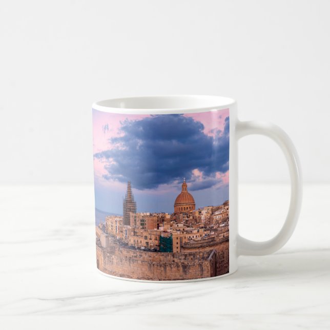 Panoramic view of sunset over Valletta Coffee Mug (Right)