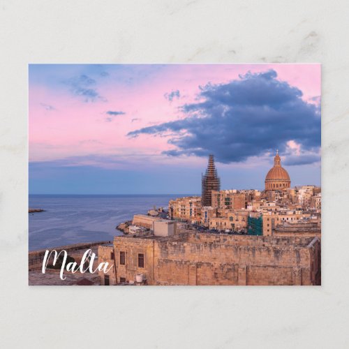 Panoramic view of sunset over Valletta Holiday Postcard