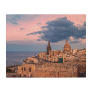 Panoramic view of sunset over Valletta Wood Wall Art