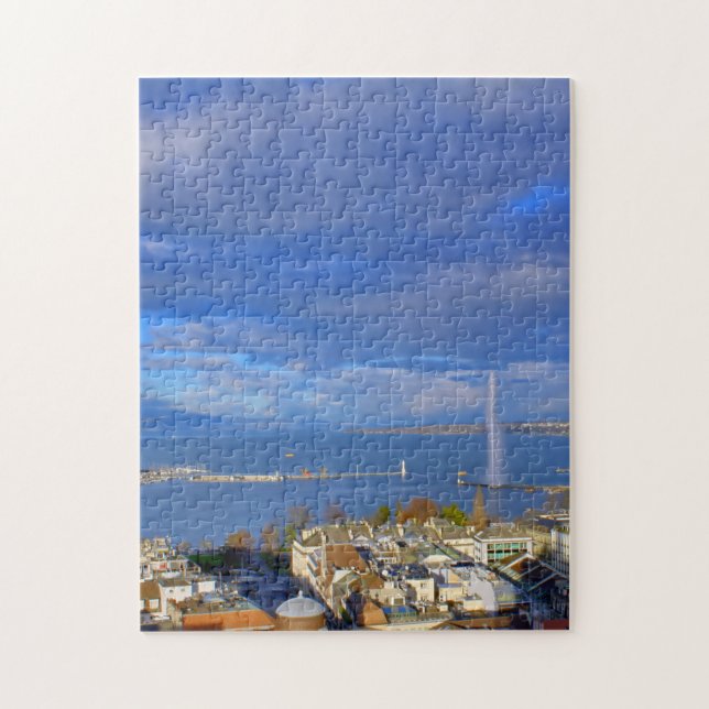Panoramic view of the Geneva water jet Jigsaw Puzzle (Vertical)