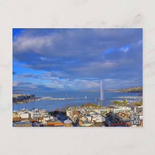 Panoramic view of the Geneva water jet Postcard