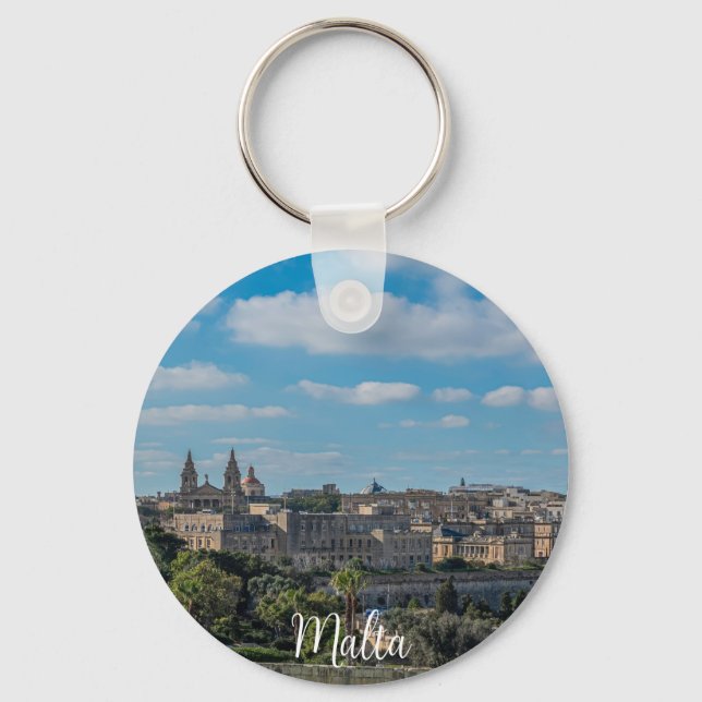 Panoramic view of Valletta old town in Malta Keychain (Front)
