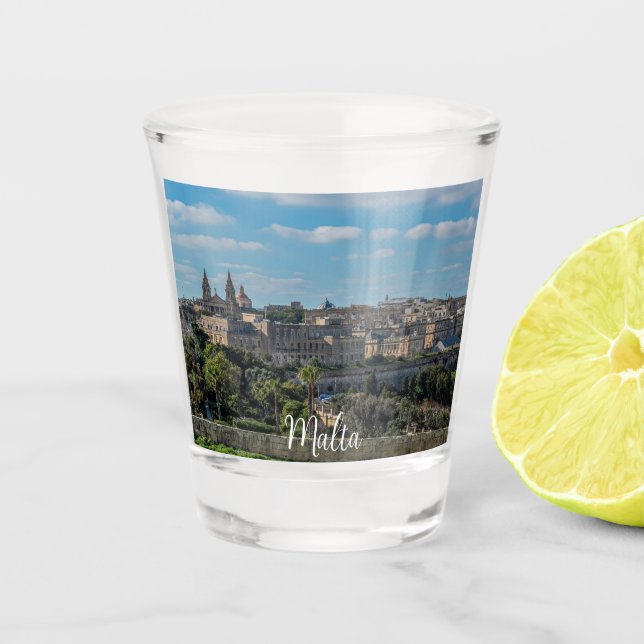 Panoramic view of Valletta old town in Malta Shot Glass (Front)