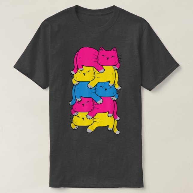 Panseual Cute Cat Pile LGBT Pride Month  T-Shirt (Design Front)