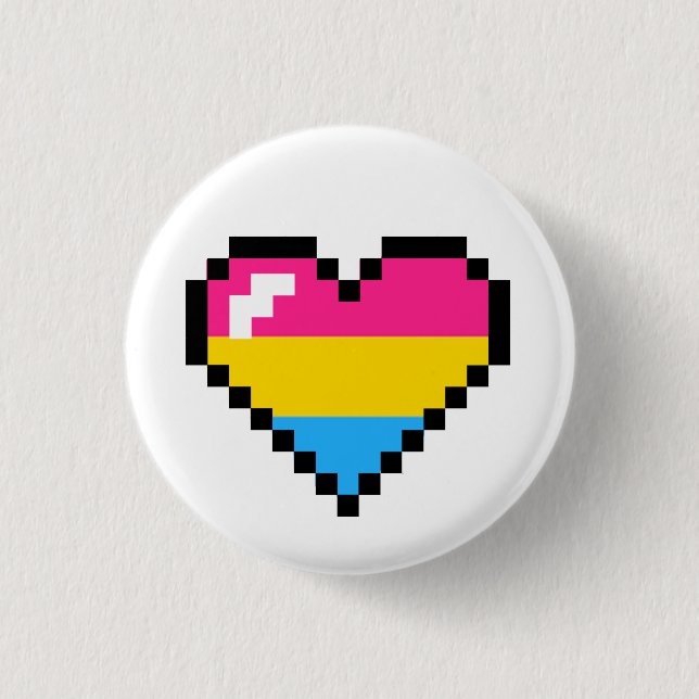 Pansexual 8-Bit Retro Pride Heart Button (Front)
