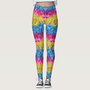 Pansexual Dragon Damask - Pride Flag Colors Leggings