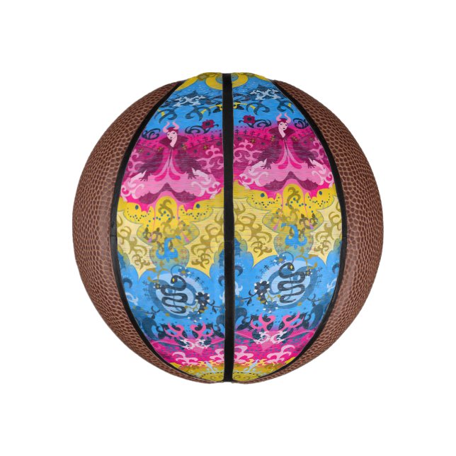 Pansexual Dragon Damask - Pride Flag Colors Mini Basketball (Vertical)