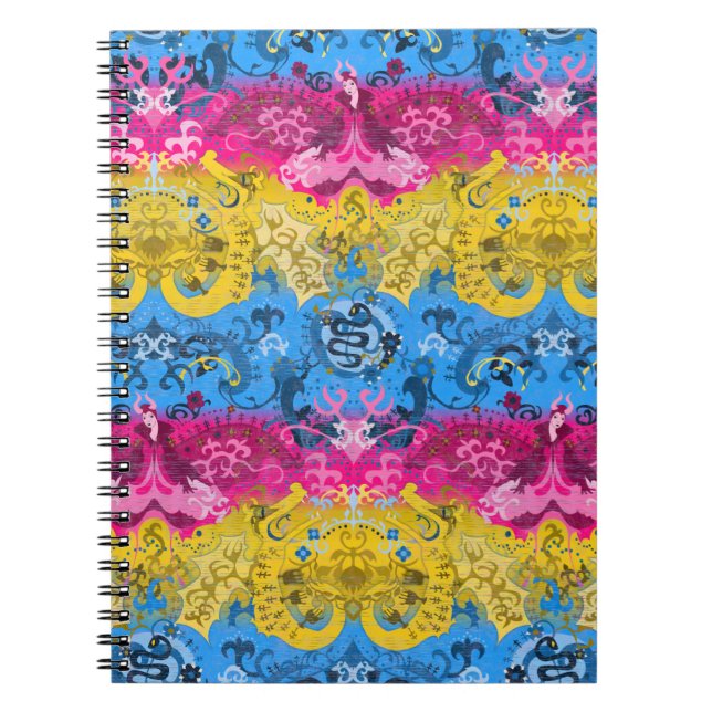Pansexual Dragon Damask - Pride Flag Colors Notebook (Front)