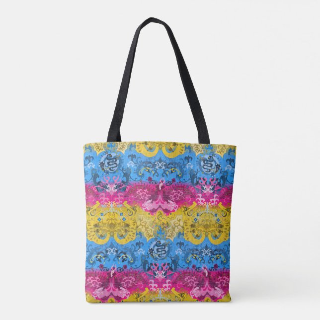 Pansexual Dragon Damask - Pride Flag Colors Tote Bag (Back)