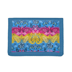 Pansexual Dragon Damask - Pride Flag Colors Trifold Wallet
