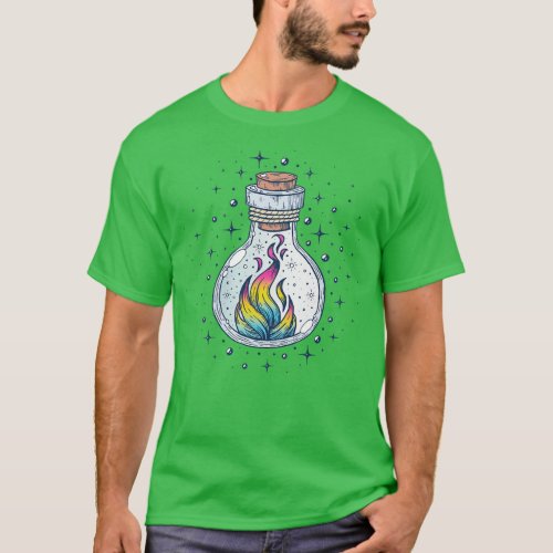 Pansexual Fire Occult Bottle LGBT Pan Pride Flag T_Shirt