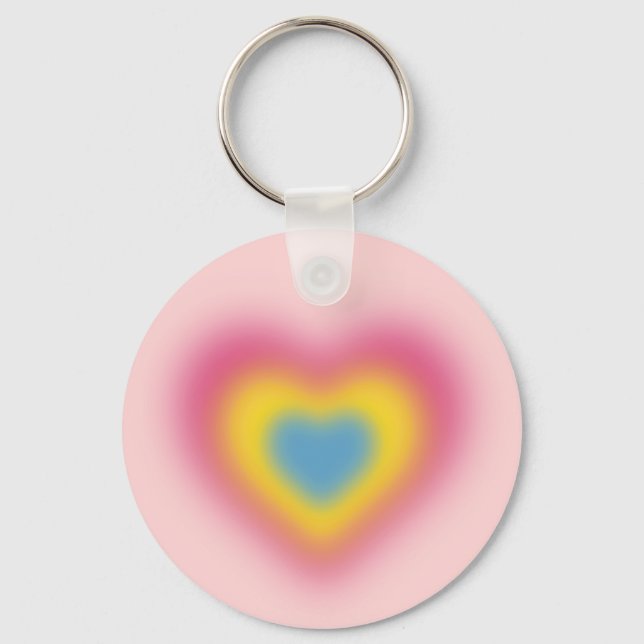 Pansexual flag colors on blurred heart keychain (Front)