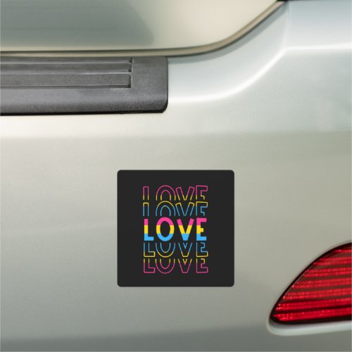 Pansexual Flag LOVE Layered Black Car Magnet