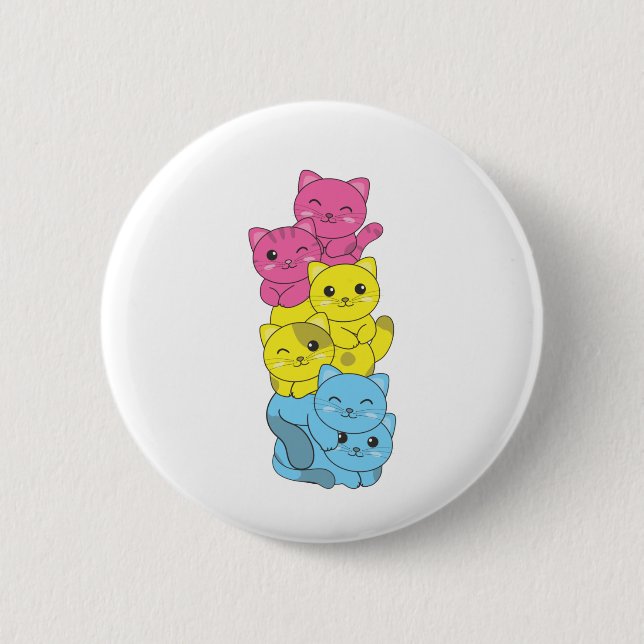 Pansexual Flag Pansexual Pride Lgbtq Cute Cat Button (Front)