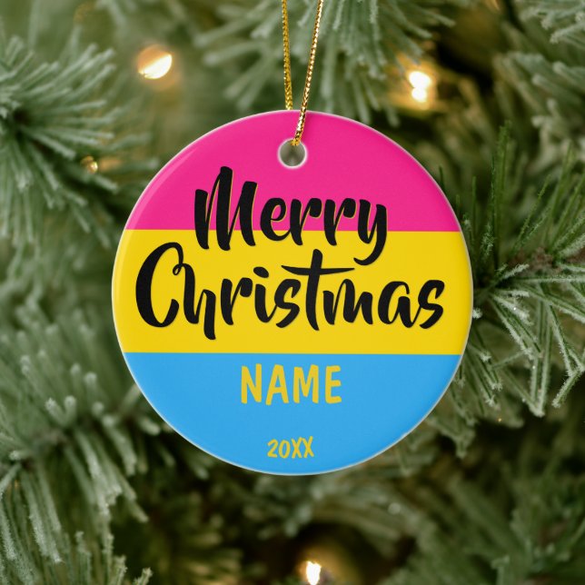 Pansexual Flag Personalized Christmas Ceramic Ornament (Tree)