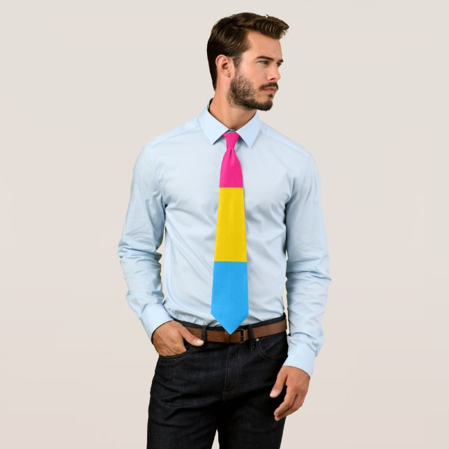 Pansexual Flag Pink Yellow Blue Striped LGBT Neck Tie (In Situ)
