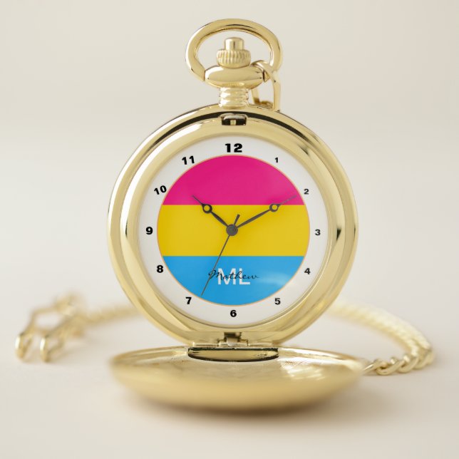 Pansexual Flag & Pride community /monogrammed flag Pocket Watch (Inside)