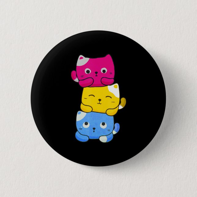 Pansexual Kawaii Cat Anime Art Cute Pan Pride LGBT Button (Front)