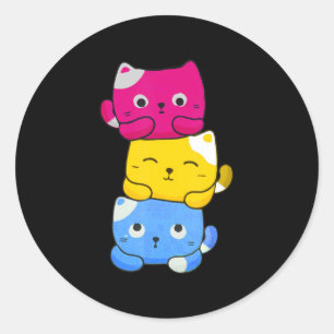 Pansexual Kawaii Cat Anime Art Cute Pan Pride LGBT Classic Round Sticker