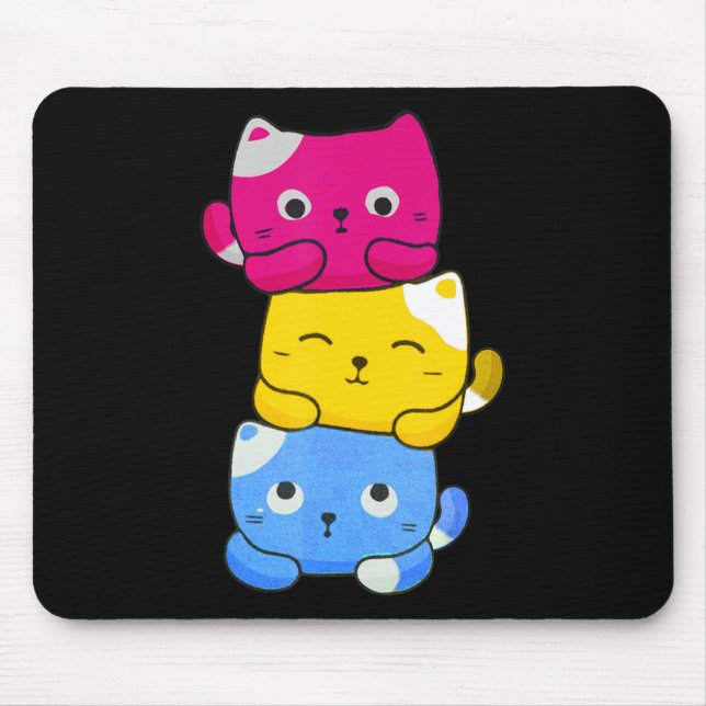 Pansexual Kawaii Cat Anime Art Cute Pan Pride LGBT Mouse Pad (Front)