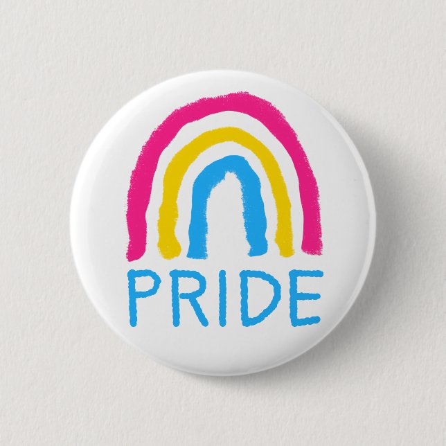 Pansexual Pan Pride Painted Crayon Rainbow Button (Front)