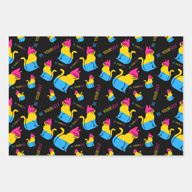 Pansexual Pride Cat - Be Yourself Wrapping Paper Sheets (Front)