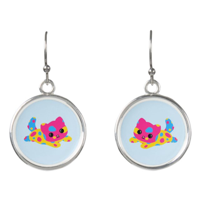 Pansexual Pride Cat Earrings (Front)