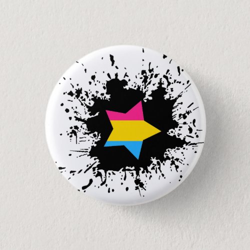 Pansexual Pride Flag Ink Splash Star Button