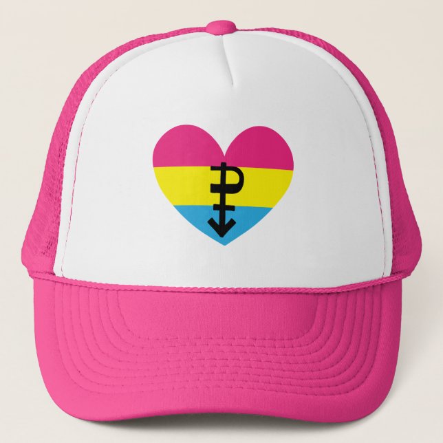 Pansexual Pride Heart Trucker Hat (Front)
