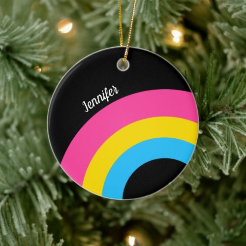Pansexual Pride Rainbow Flag Custom Christmas Ceramic Ornament