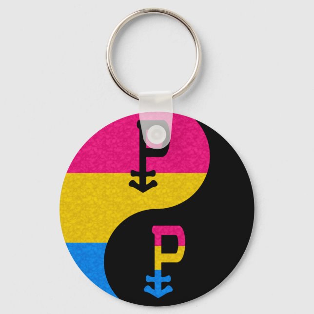 Pansexual Pride Yin and Yang Symbol in Pride Flag  Keychain (Front)