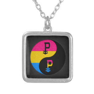 Pansexual Pride Yin and Yang Symbol in Pride Flag Silver Plated Necklace