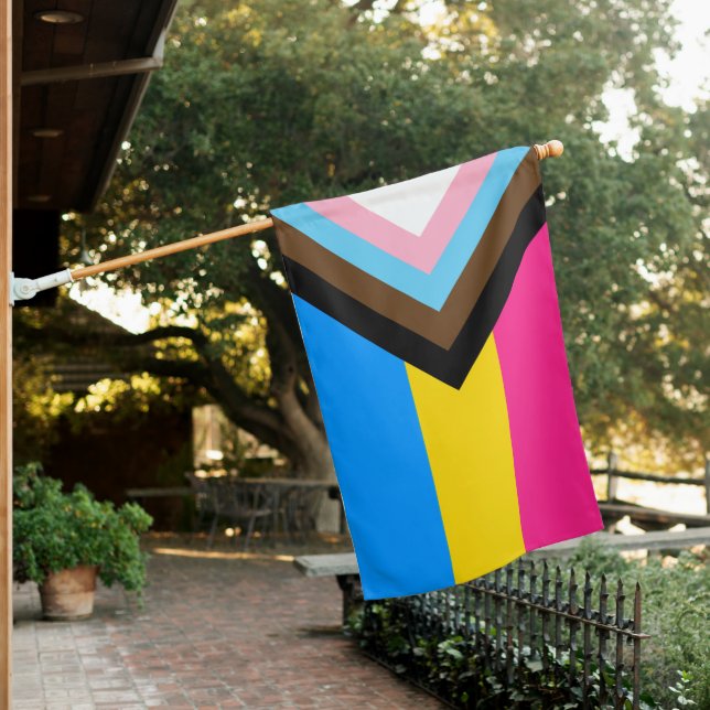 Pansexual Progress Pride Colors House Flag (In SItu)