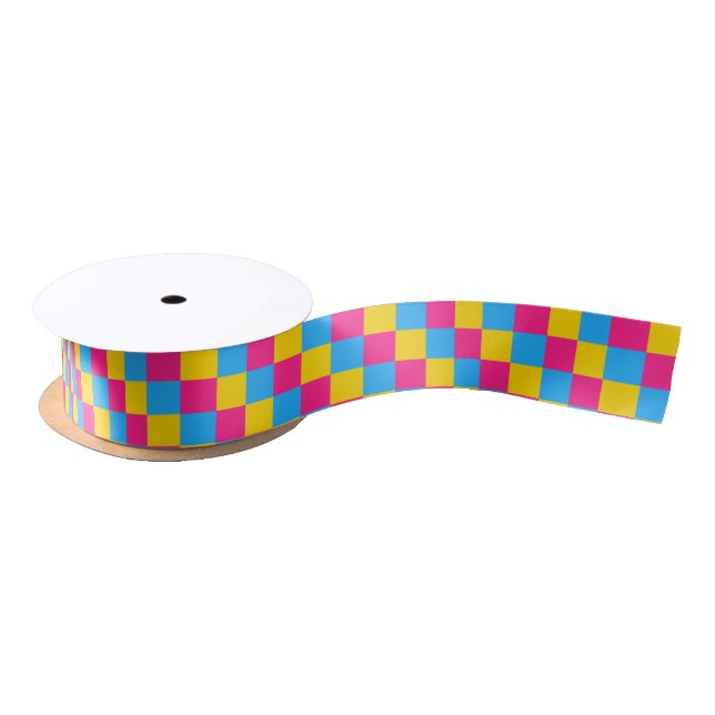 Pansexuality colors checkered pattern ribbon (Spool)