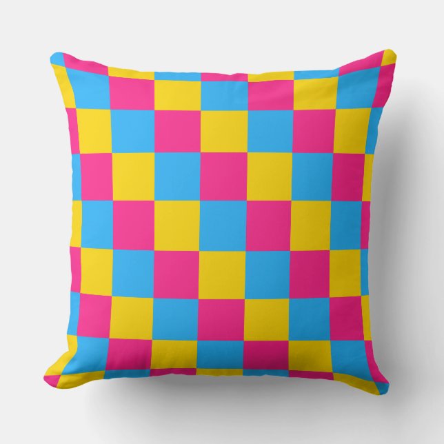 Pansexuality colors checkered pattern throw pillow (Front)