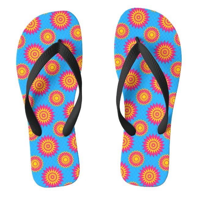 Pansexuality pride / blue geometric flower pattern flip flops (Footbed)