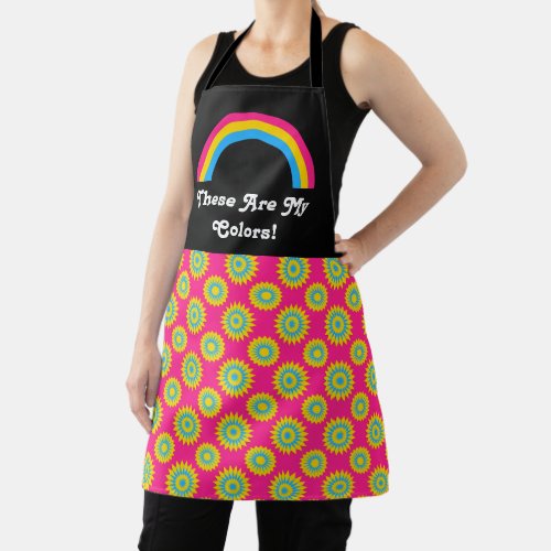Pansexuality pride flag and rainbow with text apron
