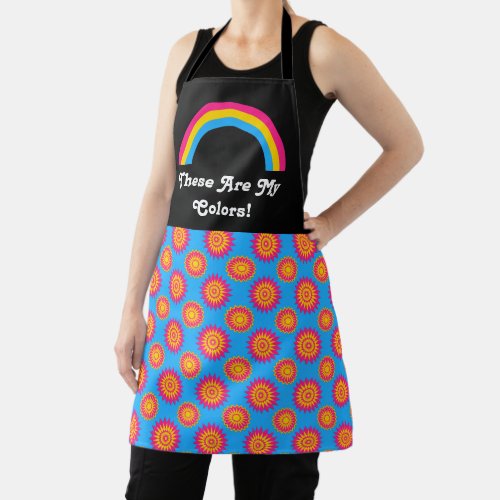 Pansexuality pride flag and rainbow with text blu apron